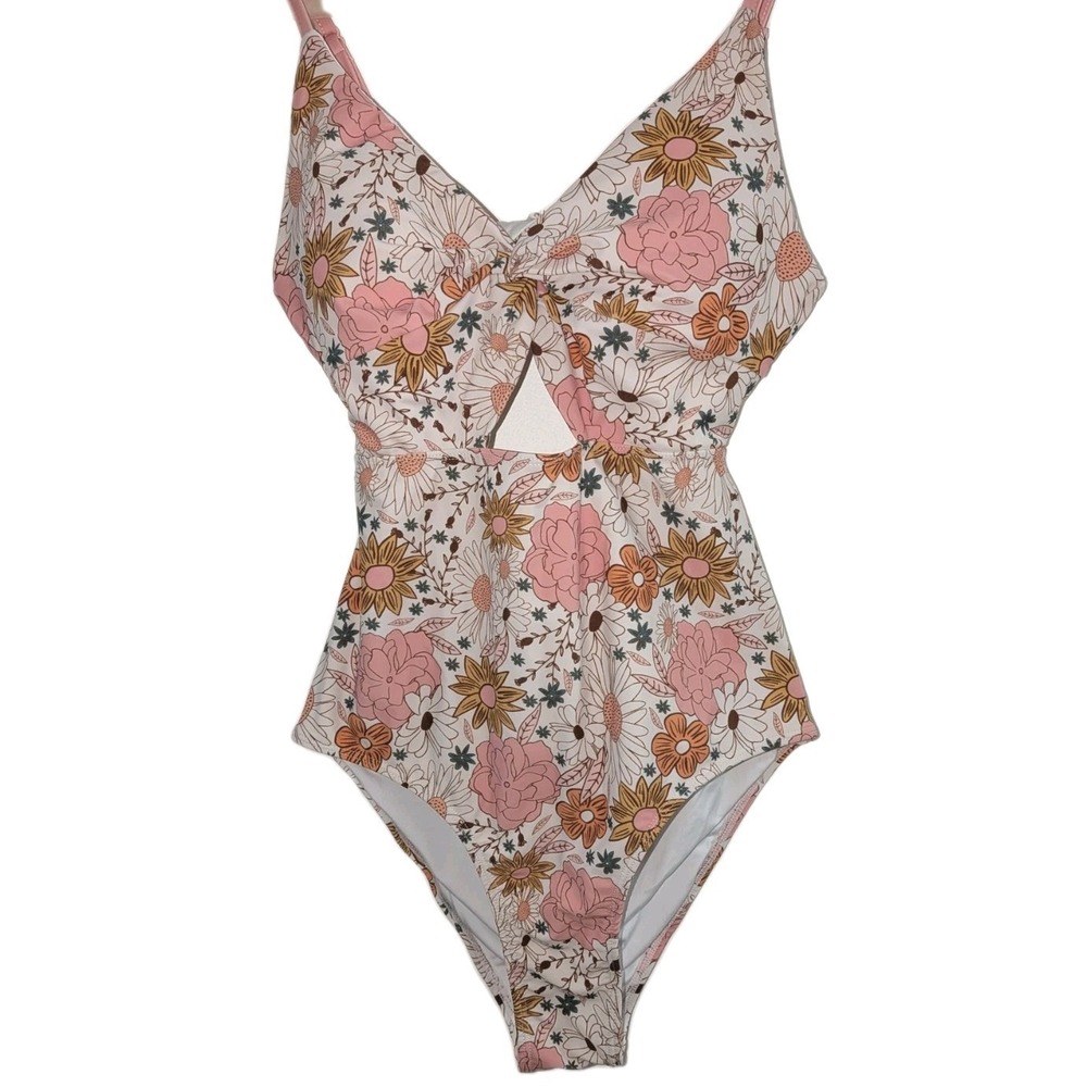 Caden Lane Cottagecore Floral Ruched Cutout Women's bathing suit size Sm